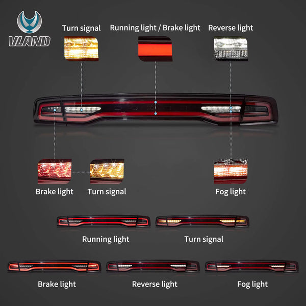 2011-2014 Dodge Charger Tail Lights Vland Full LED W/ Yellow Turn Sign   VLAND Professional sales of car headlights and taillights
