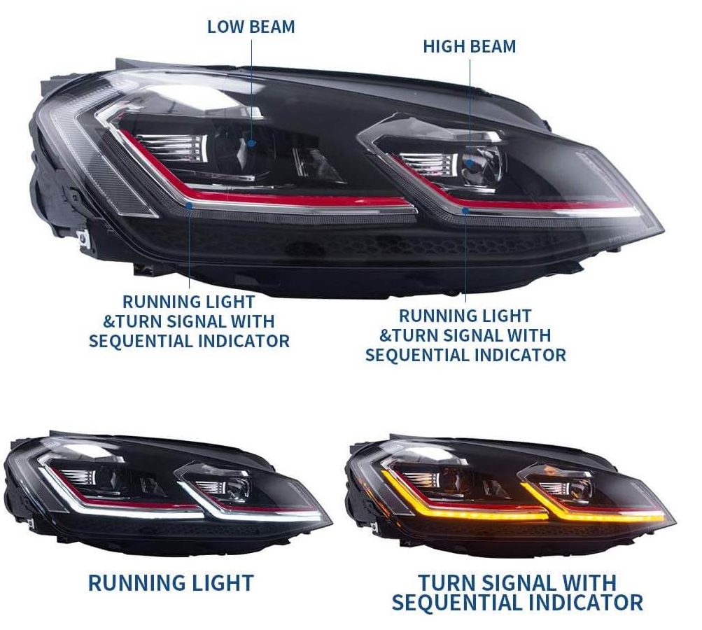 VLAND LED-Scheinwerfer für Volkswagen VW Golf 7 / MK7 2014-2017 (NICHT passend für Golf GTI- und Golf R-Modelle)