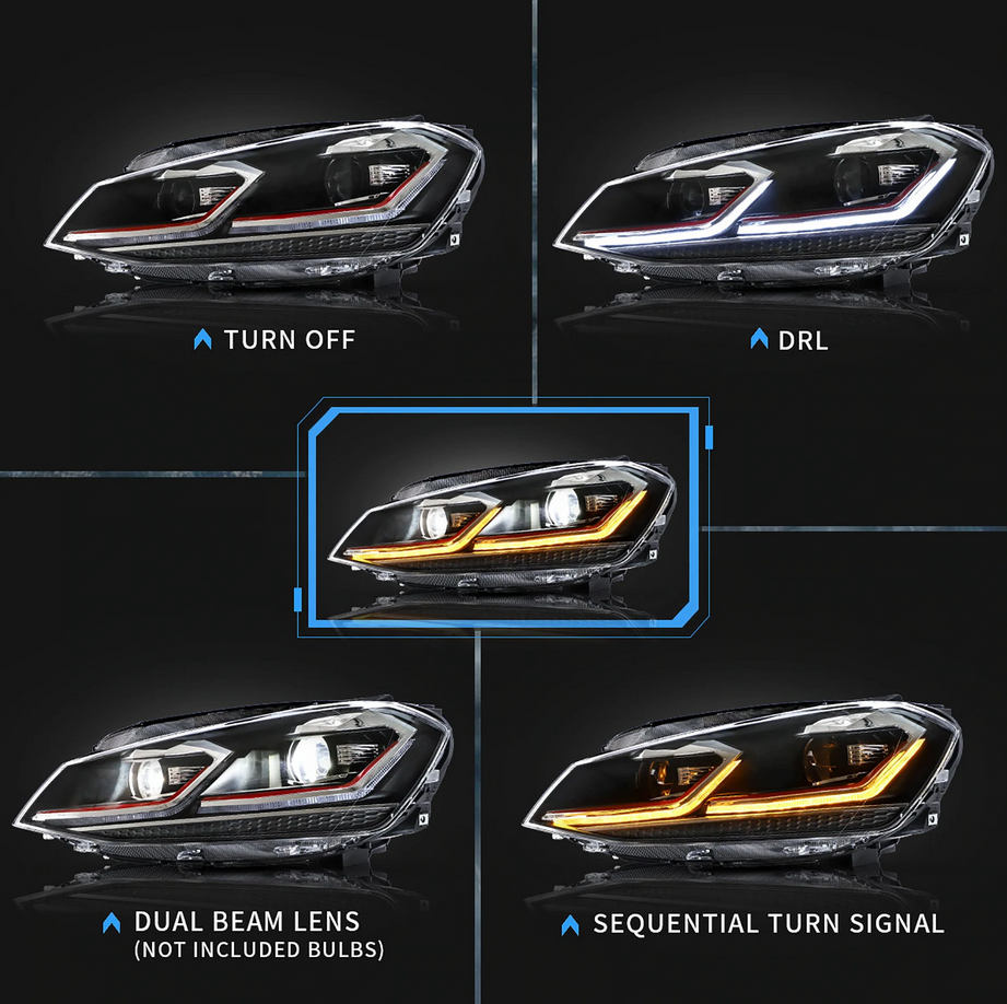 VLAND LED-Scheinwerfer für Volkswagen VW Golf 7 / MK7 2014-2017 (NICHT passend für Golf GTI- und Golf R-Modelle)