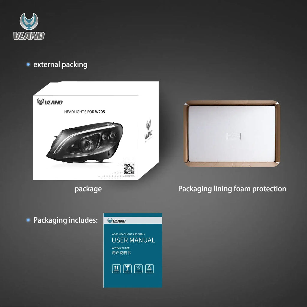 Vland 15-21 Mercedes-Benz Klasa C (W205) Reflektory LED Matrix Ulepszone z Niebieskim DRL
