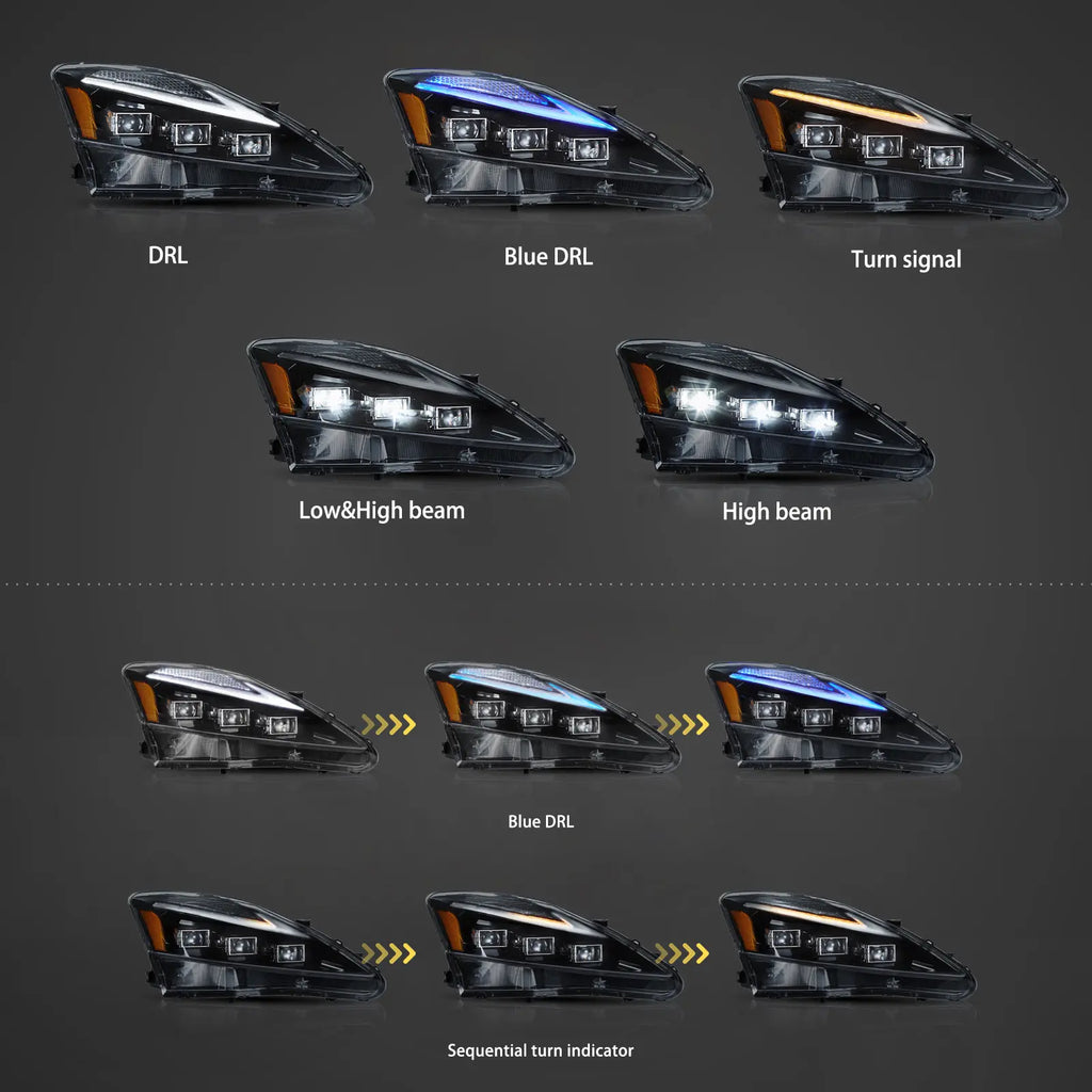 06-12 Lexus IS250/IS250C/IS350/IS220d i 08-14 ISF(XE20) Vland Matrix Projektor Reflektory Z Niebieskim DRL
