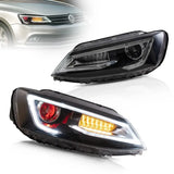 10-18 Volkswagen Jetta MK6 Vland Dual Beam Projector Headlights Black With Red Demon Eyes