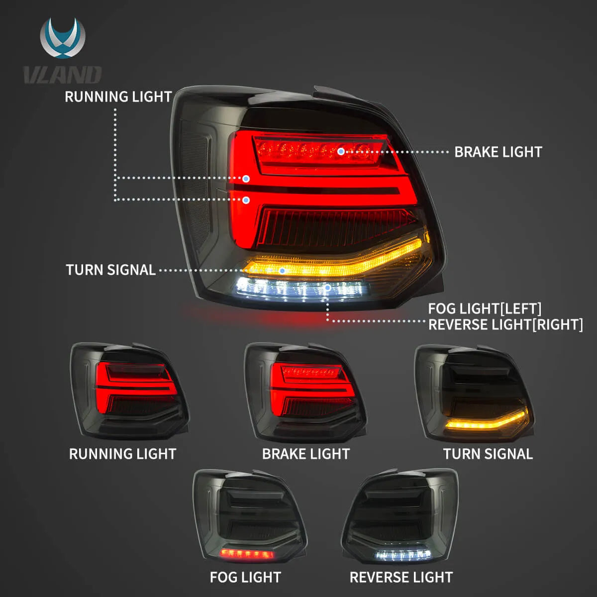 0917 VW Polo MK5 Vland LED Aftermarket Tail Lights With Sequential Tu