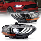 18-22 Ford Mustang 6th Gen Facelifted Vland LED Dual Beam Projector HeadLights Black
