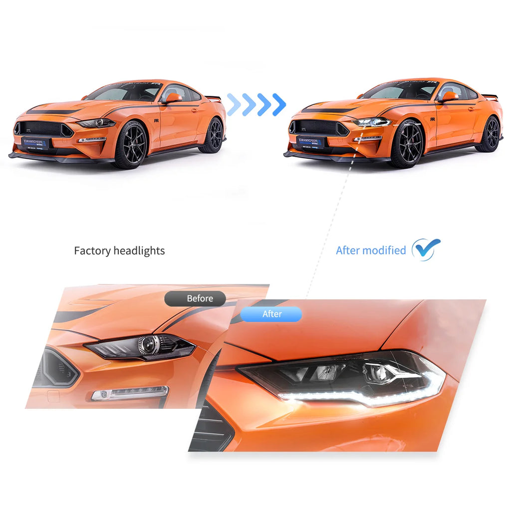 18-22 Ford Mustang 6. generacji Facelifted Vland (II) LED Podwójne reflektory projekcyjne czarne