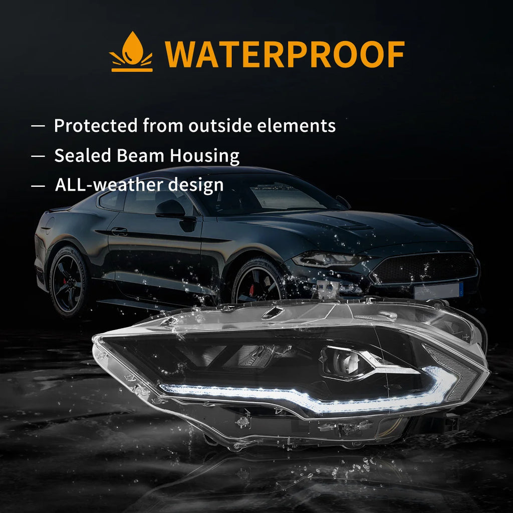 18-22 Ford Mustang 6. generacji Facelifted Vland (II) LED Podwójne reflektory projekcyjne czarne