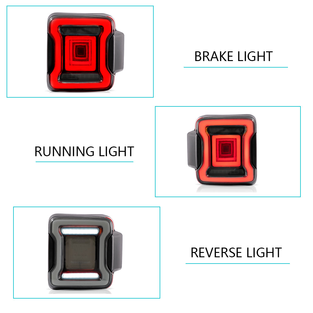 Vland Carlamp Tail Lights for Jeep Wrangler 2018-2021 with Dynamic Animation and Dual Reverse Lights ( Not Fit JK)  Smoked Lens