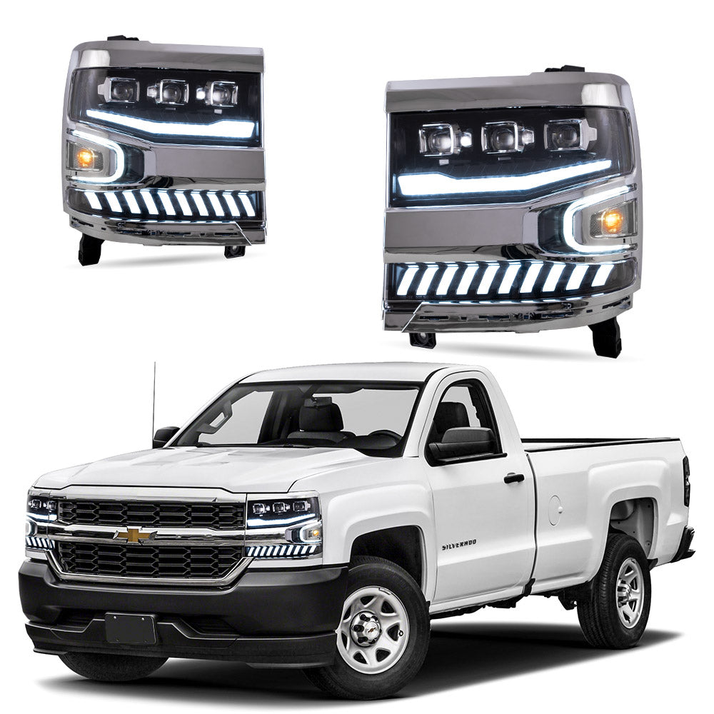Vland Carlamp Full LED Projector Headlights For Chevrolet Silverado 1500 2016-2018 With LED lens dual beam