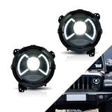 Vland Jeep Wrangler 2018-UP Pełne reflektory projekcyjne LED Dual Beam z niebieskim DRL