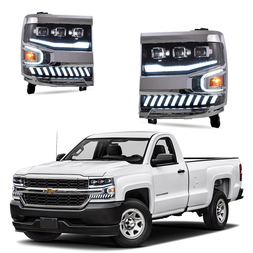 Vland Carlamp Full LED Projector Headlights For Chevrolet Silverado 1500 2016-2018 With LED lens dual beam