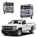 Vland Carlamp Full LED Projector Headlights For Chevrolet Silverado 1500 2016-2018 With LED lens dual beam