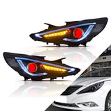 Vland Carlamp  Dual Beam Headlights For Hyundai 2011-2014 Sonata Sequential Demon Eye (Bulbs Not Included)