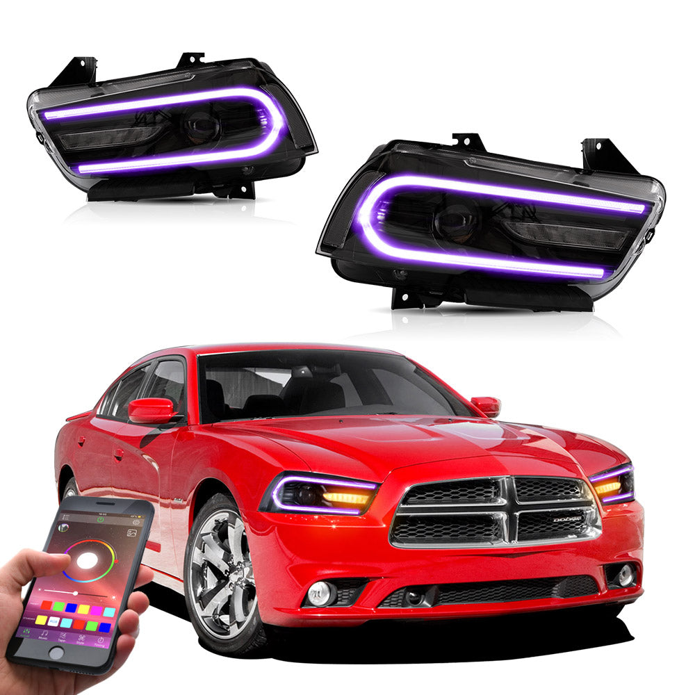 Vland Carlamp Led Headlights Compatible with Dodge Charger 2011-2014 (RHD and LHD Versions)