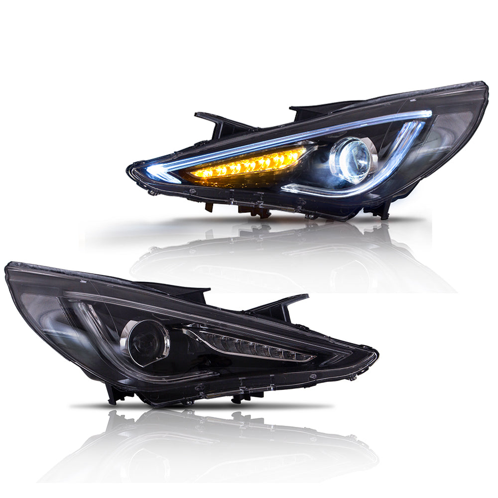 Vland Carlamp  Dual Beam Headlights For Hyundai 2011-2014 Sonata Sequential Demon Eye (Bulbs Not Included)
