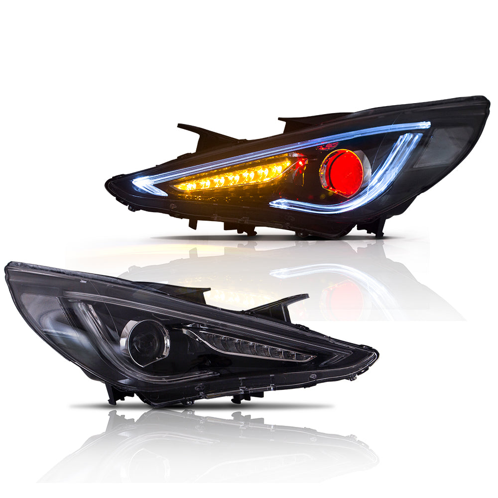 Vland Carlamp  Dual Beam Headlights For Hyundai 2011-2014 Sonata Sequential Demon Eye (Bulbs Not Included)