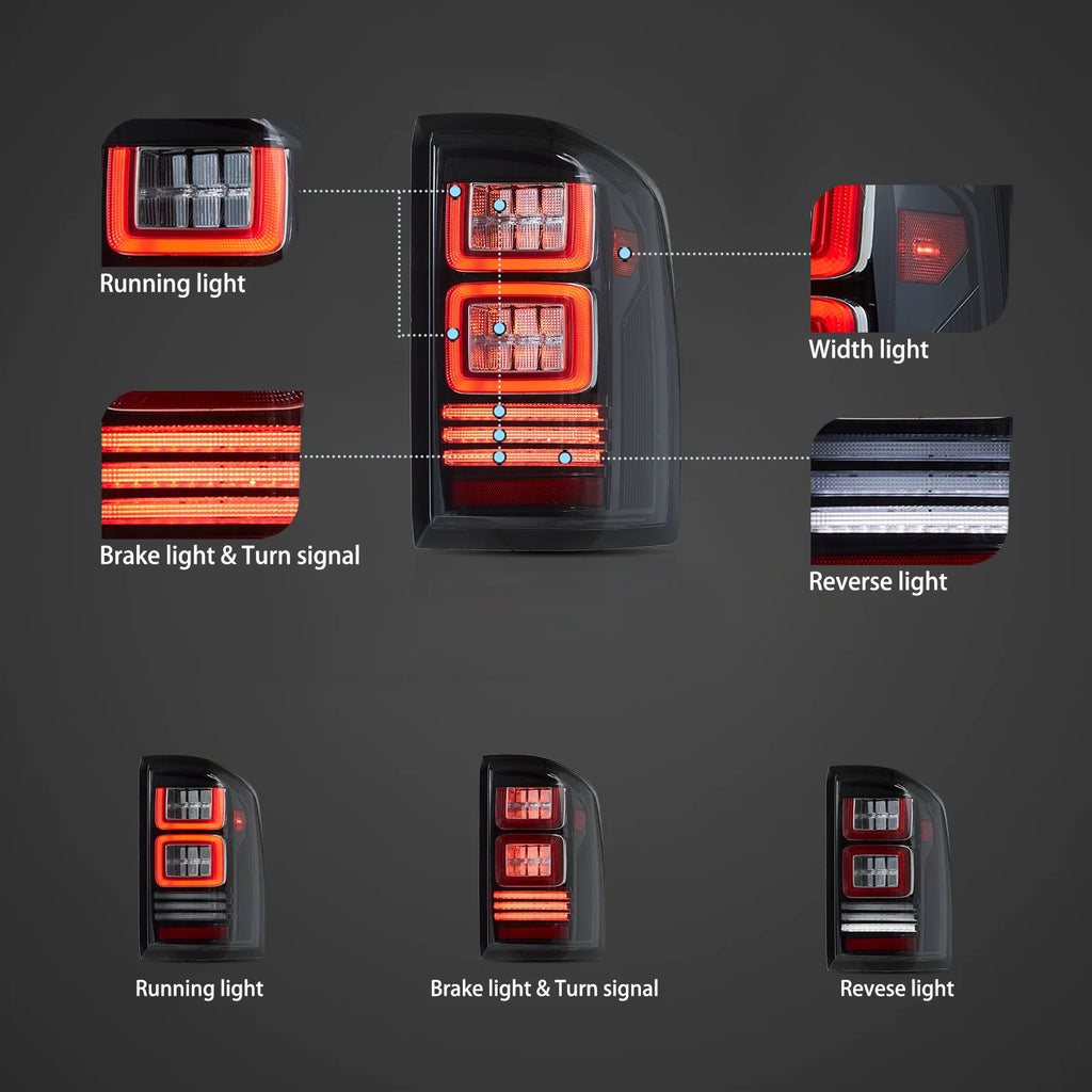 07-13 Chevrolet Silverado 1500 2500HD 3500HD 07-14 Sierra (Denali) 3500HD Dually Vland LED II Tail Lights With Red Turn Signal Clear