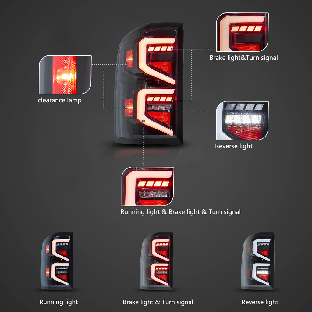 14-18 GMC Sierra 1500 2500HD 3500HD Vland LED Tail Lights With Dynamic Welcome Lighting Clear