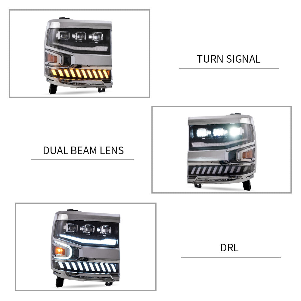 Vland Carlamp Full LED Projector Headlights For Chevrolet Silverado 1500 2016-2018 With LED lens dual beam