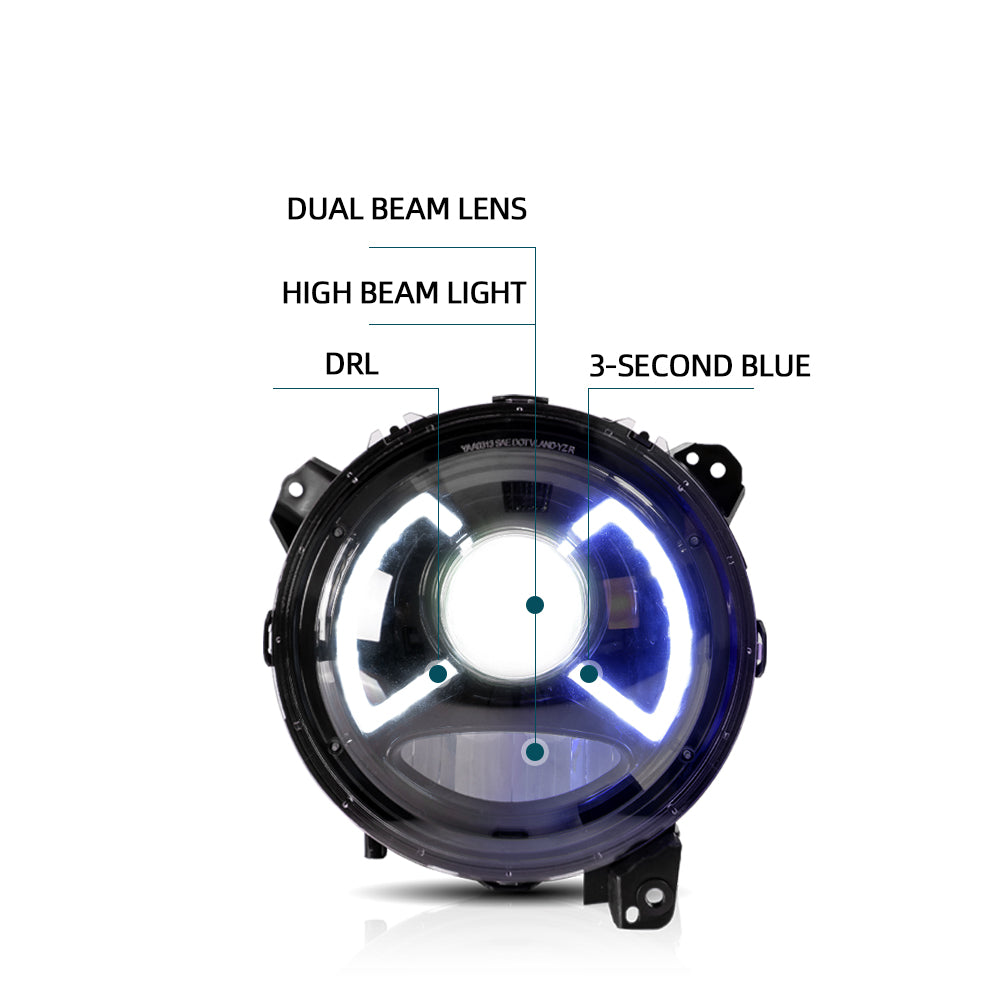 Vland Jeep Wrangler 2018-UP Full LED Dual Beam Projector Headlights With Blue DRL