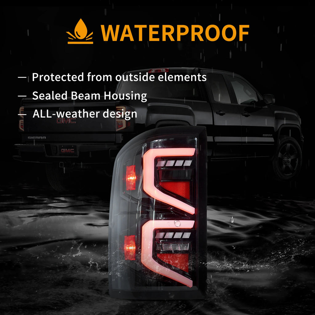 14-18 GMC Sierra 1500 2500HD 3500HD Vland LED Tail Lights With Dynamic Welcome Lighting Clear