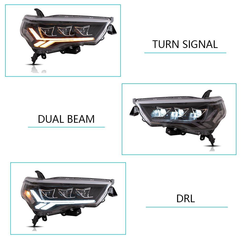Vland Carlamp LED Projector Headlights For 2014-2024 Toyota 4Runner