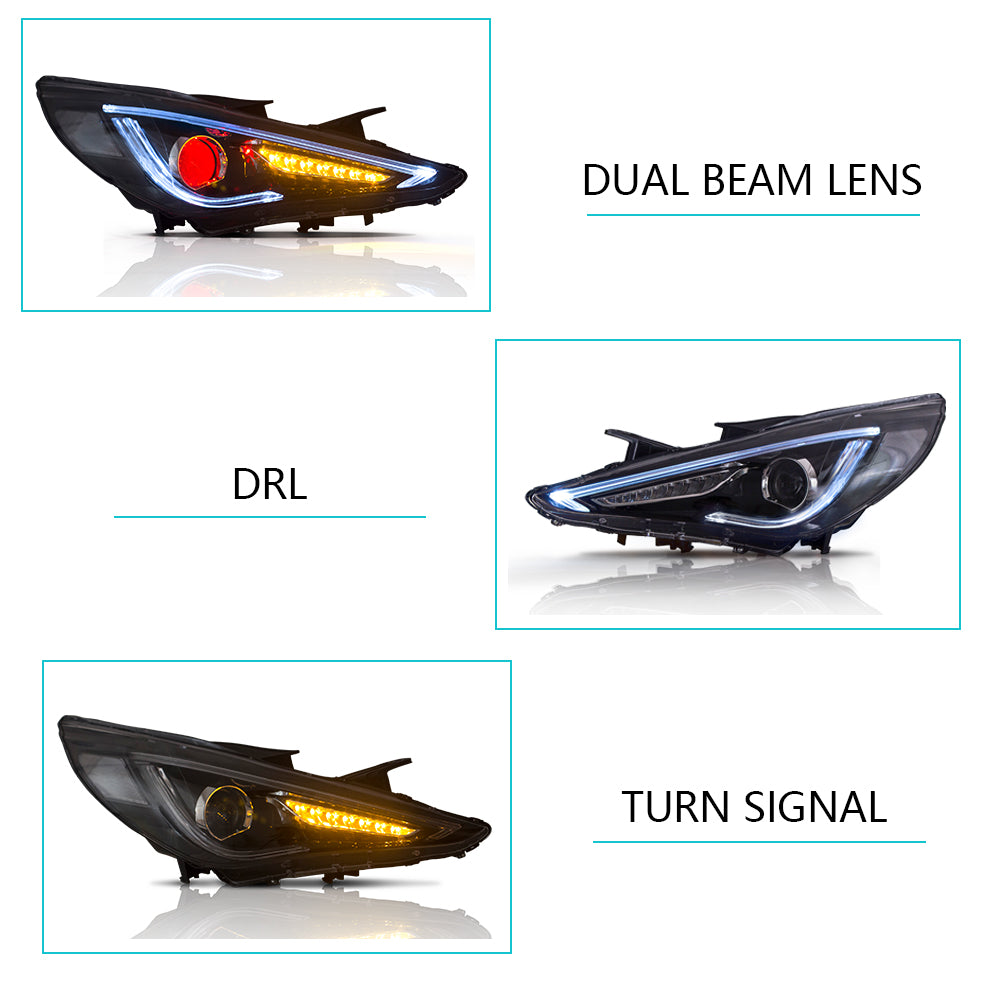 Vland Carlamp  Dual Beam Headlights For Hyundai 2011-2014 Sonata Sequential Demon Eye (Bulbs Not Included)