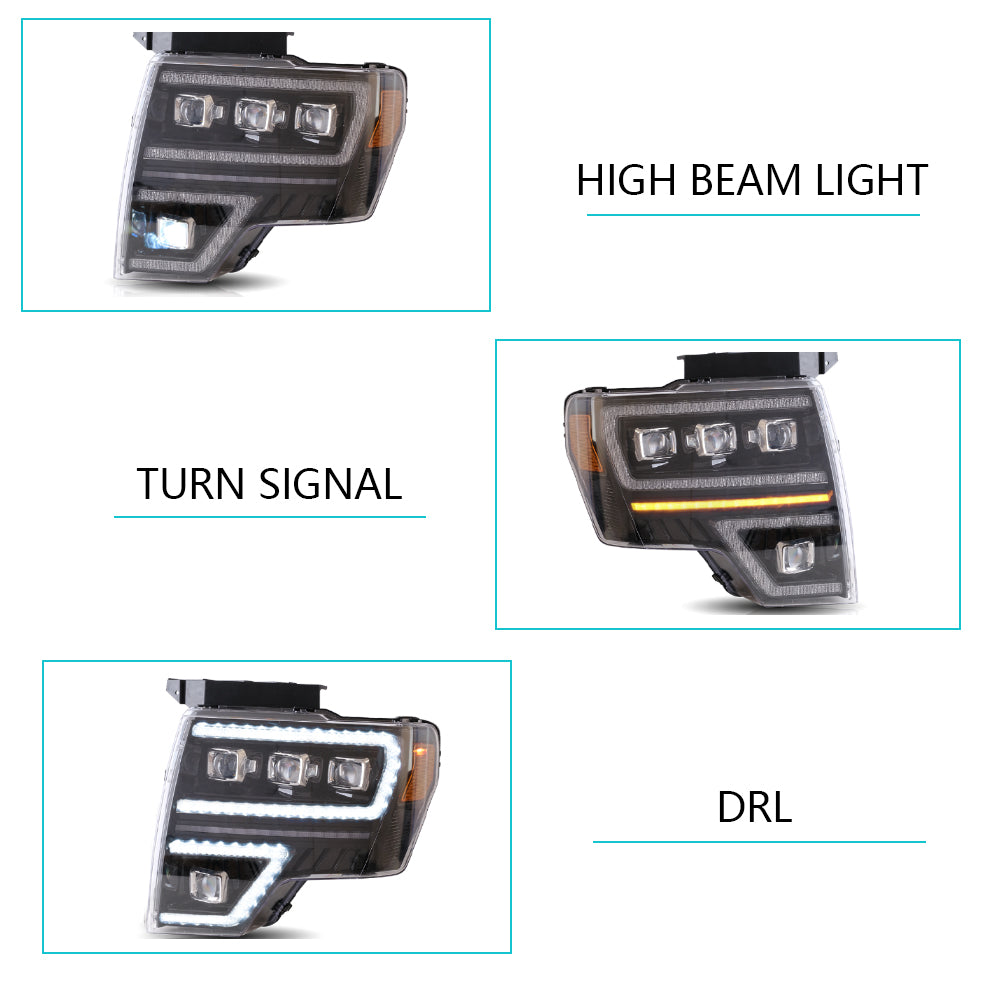 Vland Carlamp Projector LED Headlights For Ford F150 2009-2014 with Dynamic DRL