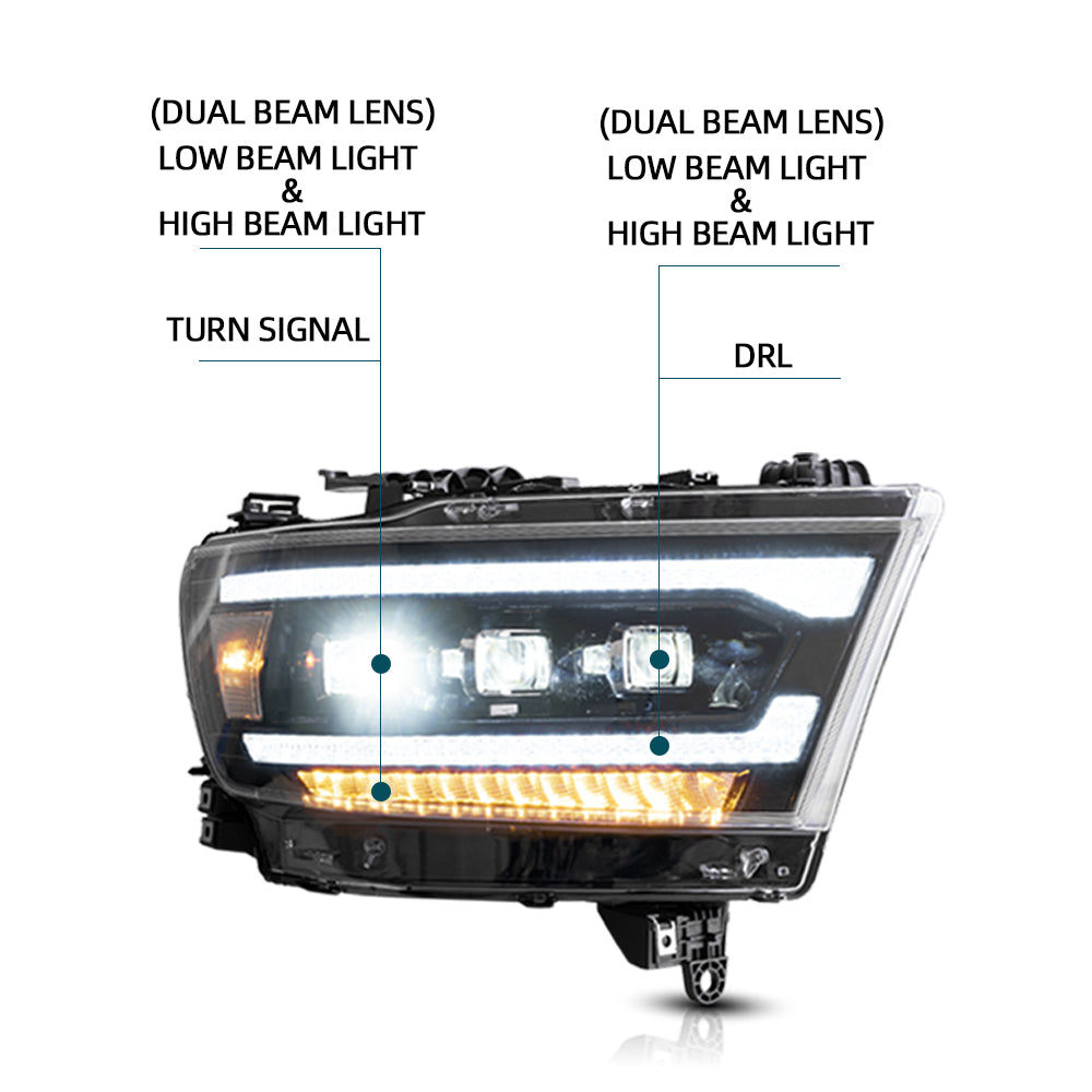 Vland Carlamp  LED Matrix Projector Headlights For Dodge RAM 1500 2019-2024