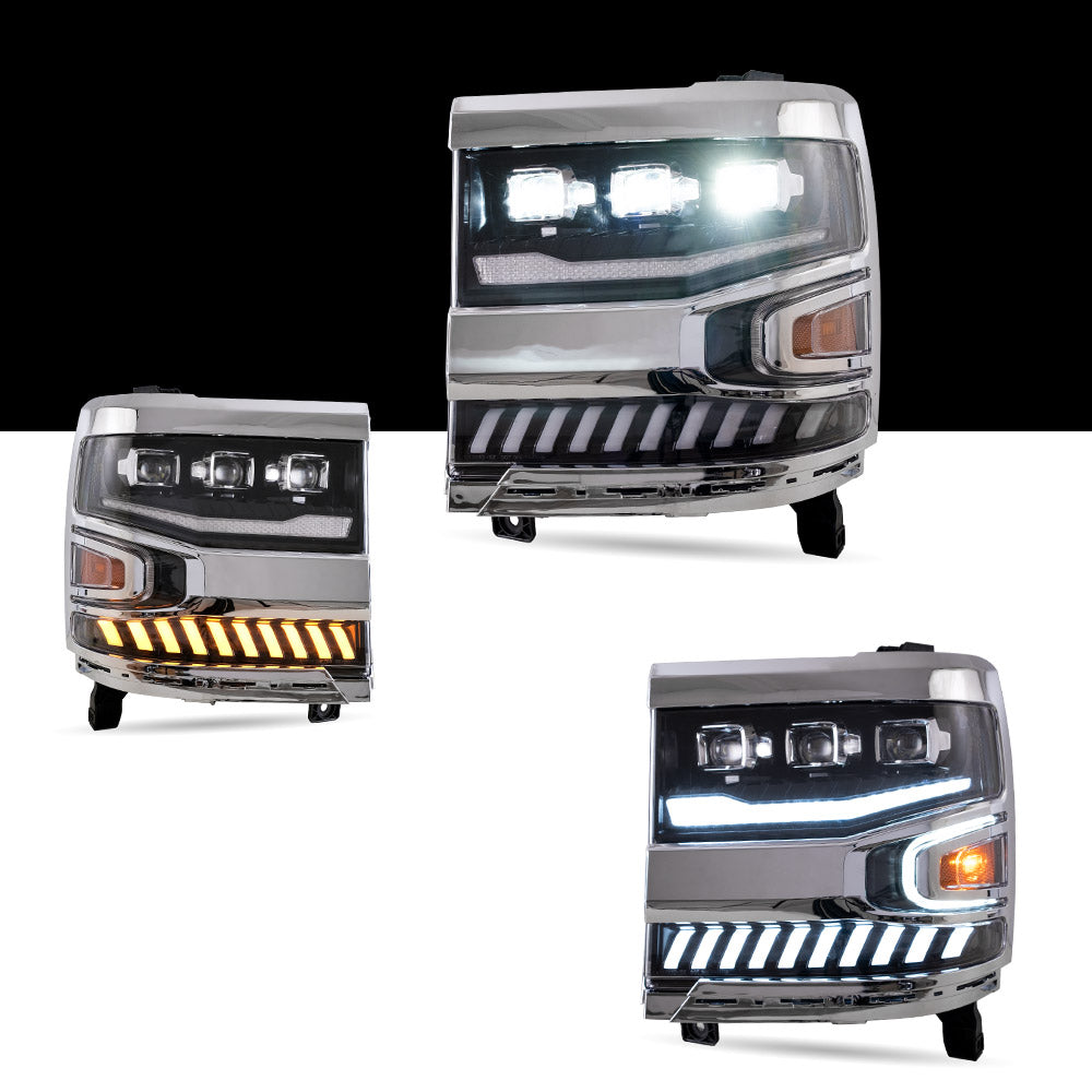 Vland Carlamp Full LED Projector Headlights For Chevrolet Silverado 1500 2016-2018 With LED lens dual beam
