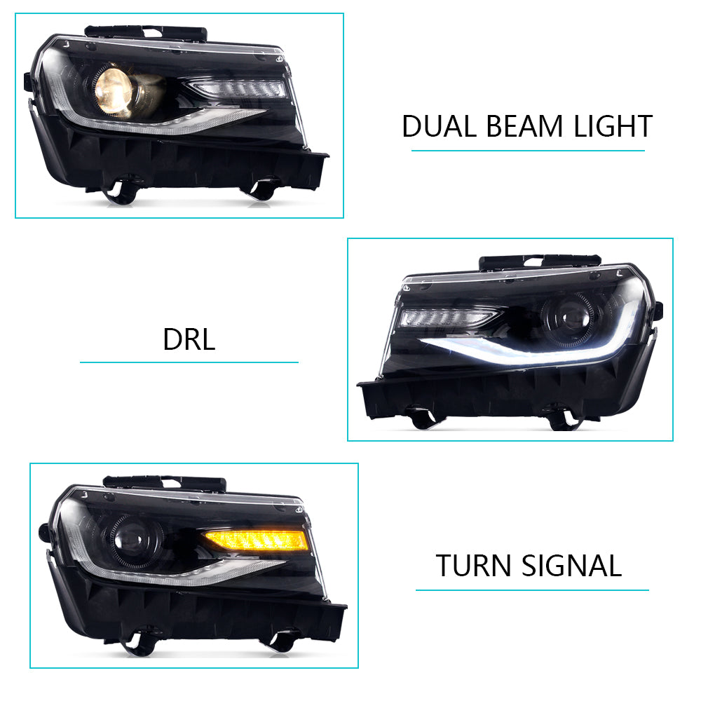 Reflektory Vland Carlamp do Chevroleta Camaro 2014-2015 z kierunkowskazami sekwencyjnymi (żarówki NIE są dołączone)
