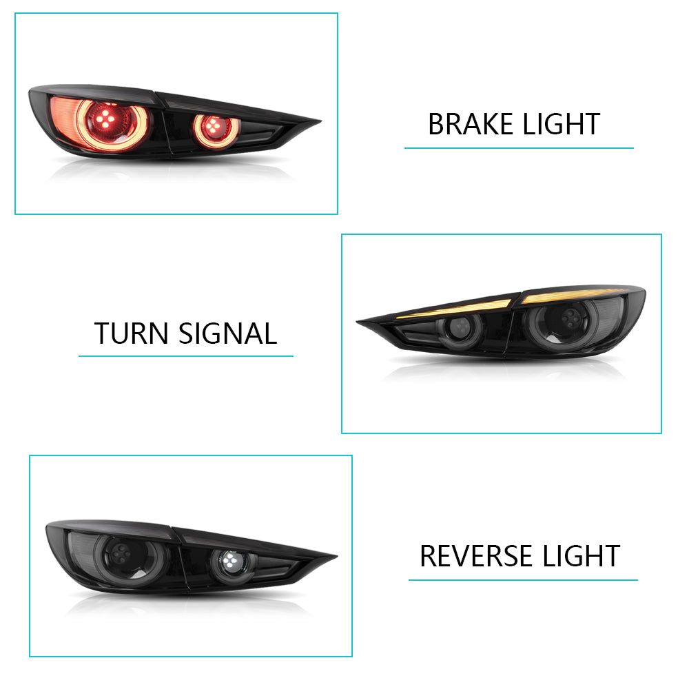 Vland Carlamp Full LED Tail Lights for Mazda 3 Axela Sedan 2014-2018 (Sequential Turn Signals w/ Dynamic Welcome Lighting)