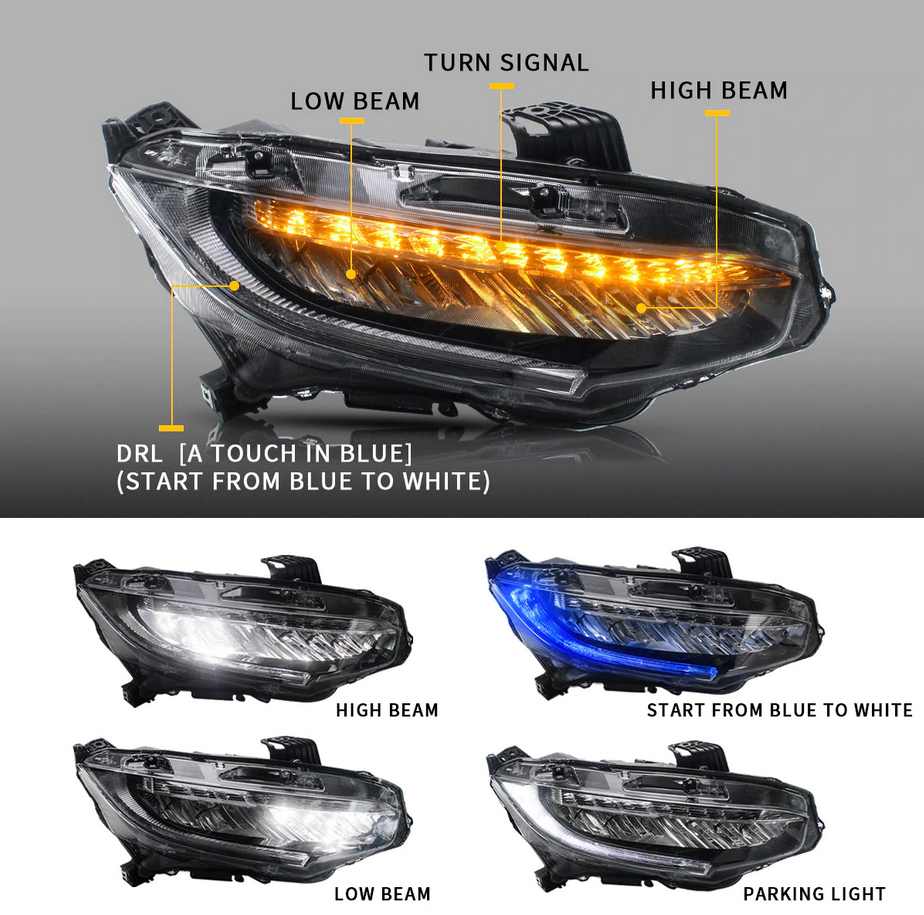 Vland Carlamp Headlight Assemblies For Civic Headlamps 20162021 Black