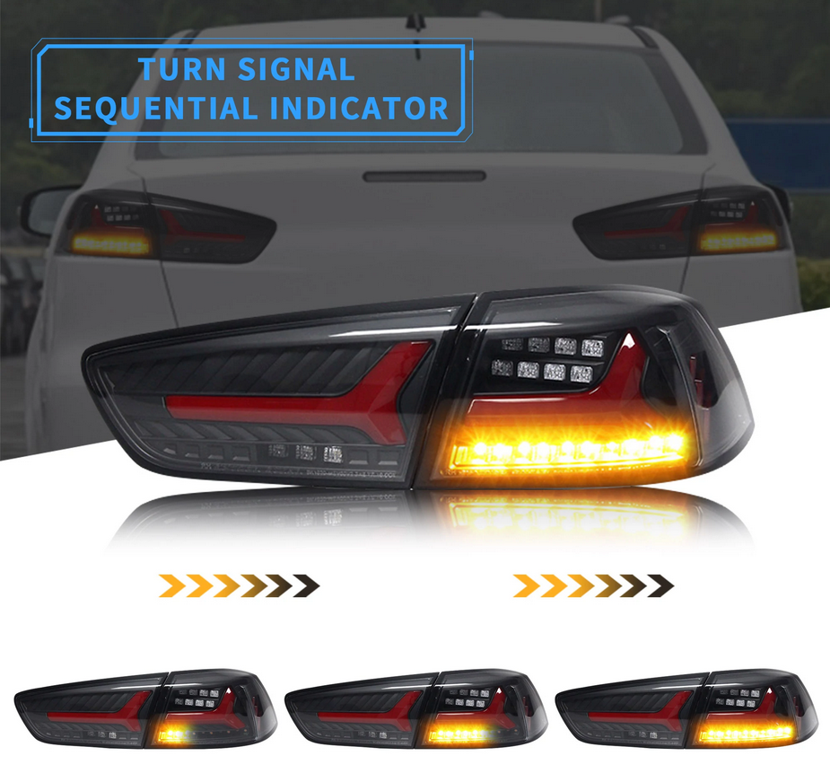Vland Carlamp LED Tail Lights For Mitsubishi Lancer EVO X 2008-2018 With Sequential Turn Signal