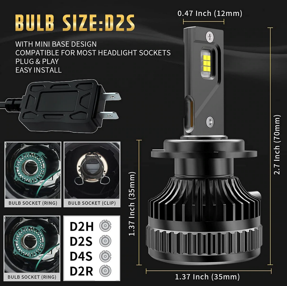 Vland 2PCs D2S/H7/9005 LED Headlight Bulbs 6000K Super Bright