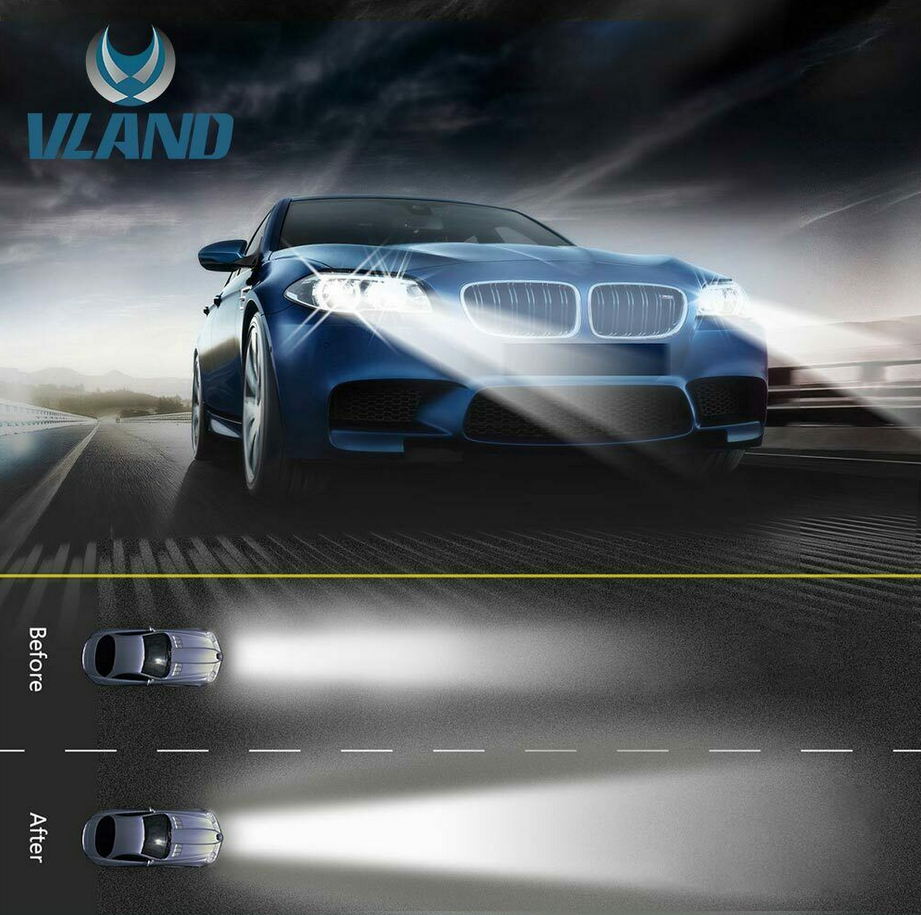 Vland 2PCs D2S/H7/9005 LED Headlight Bulbs 6000K Super Bright