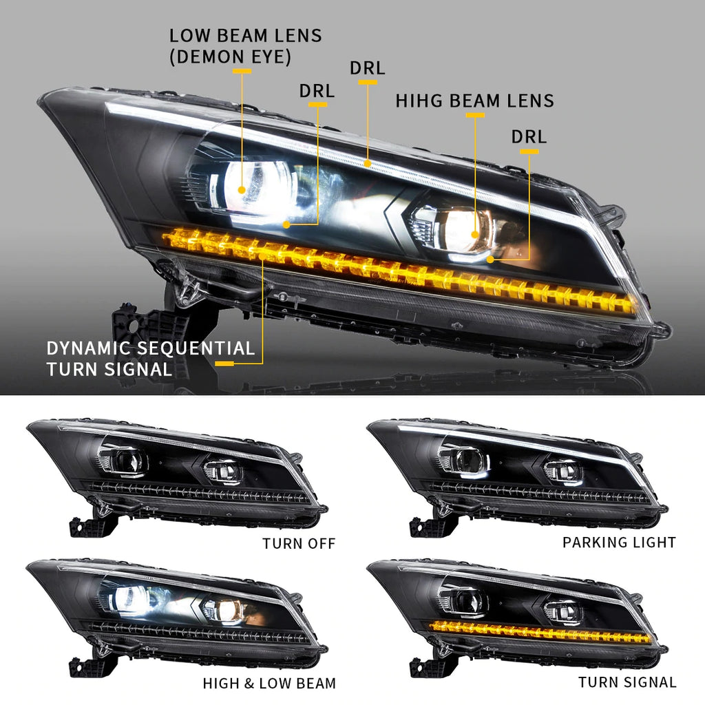 Vland Carlamp Dual Beam Headlights For Honda Accord 2008-2012