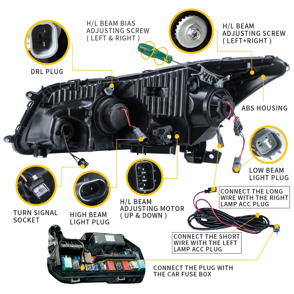 Vland Carlamp Dual Beam Headlights For Honda Accord 2008-2012