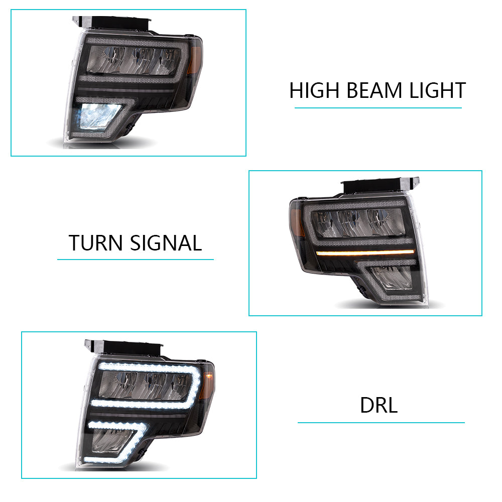 Vland Carlamp Projector Headlights Fit for Ford F150 2009-2014(Not Fit For F250/F350)
