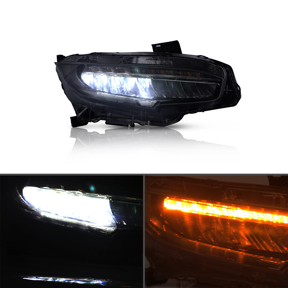 Headlight Assemblies Compatible with 16 17 18 2019 Civic Headlamps Black Housing Clear Lens