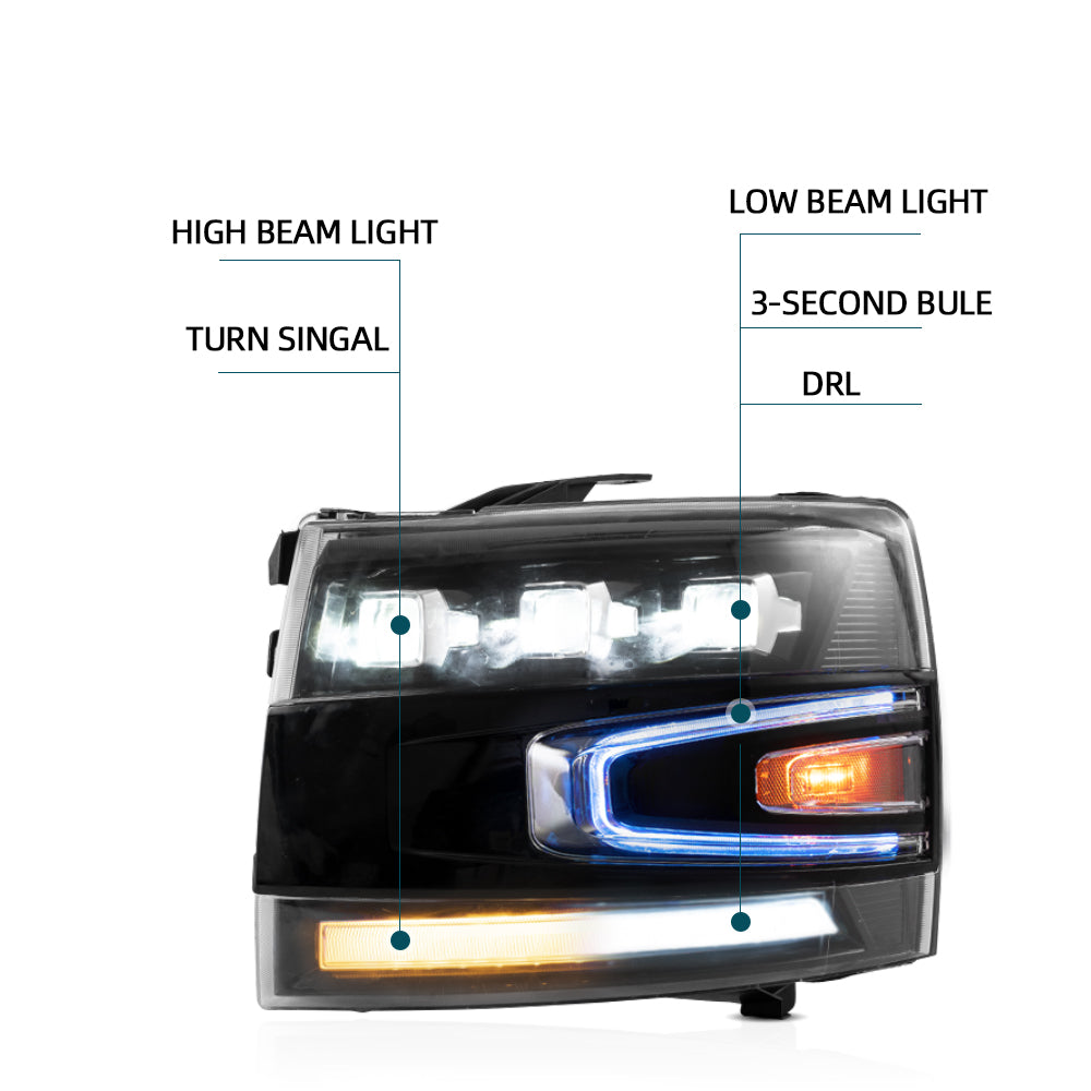 VLAND Projektor-LED-Scheinwerfer passend für 2007–2014 Silverado 1500 2500 HD 3500 HD