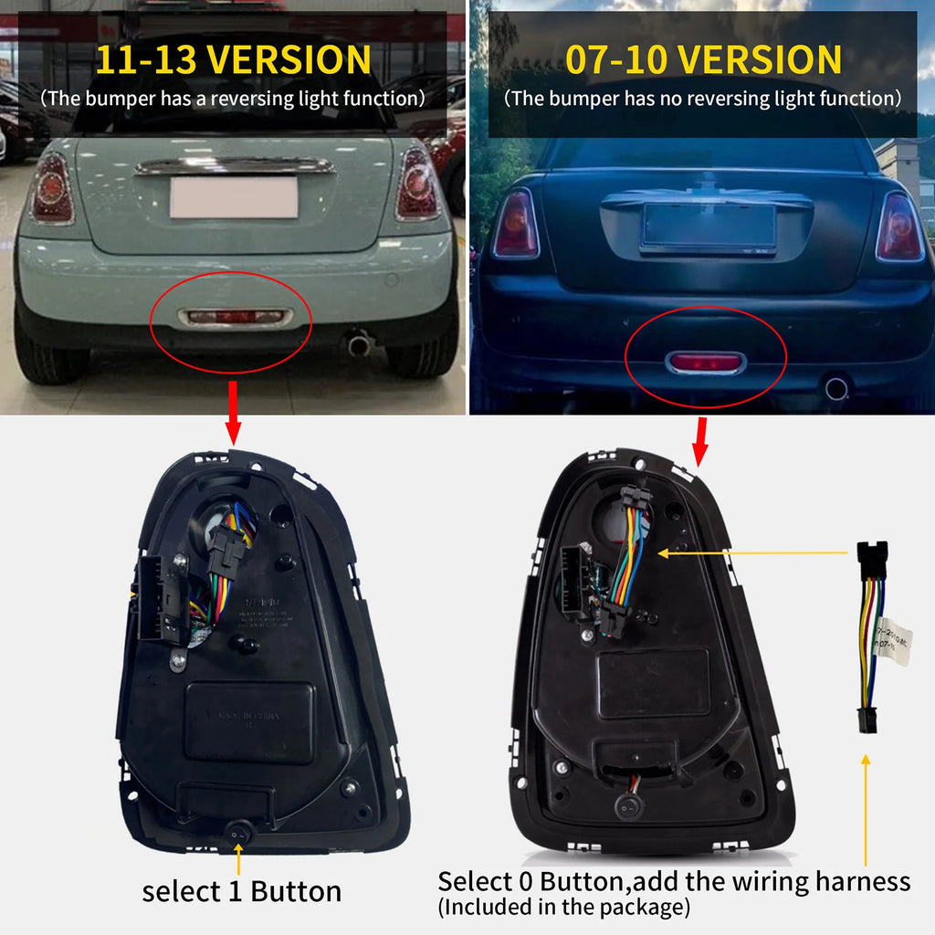 07-13 Mini Cooper Hatch R56 R57 R58 R59 Vland LED Tail Lights With Amber Sequential Turn Signal