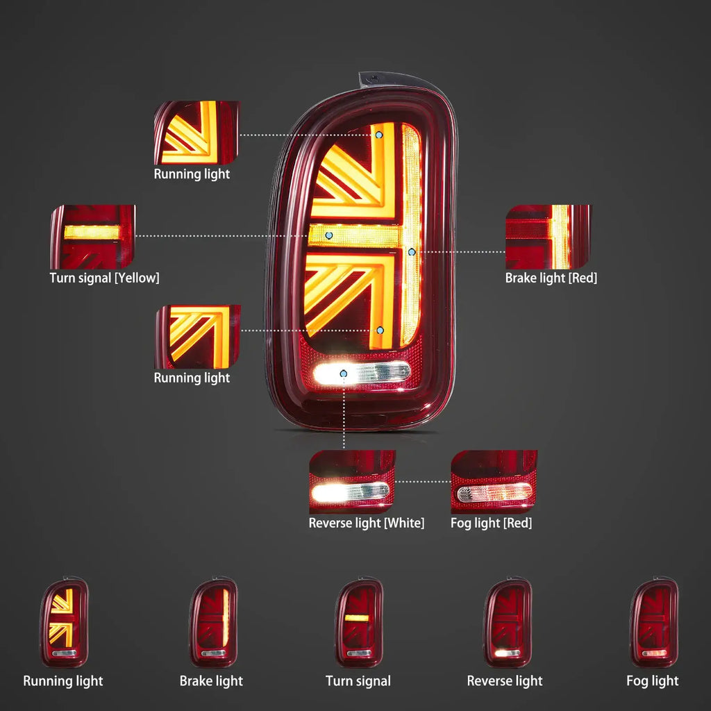 Vland LED Union Jack Tail Lights For Mini R55 Clubman 2007-2013 [E-mark]