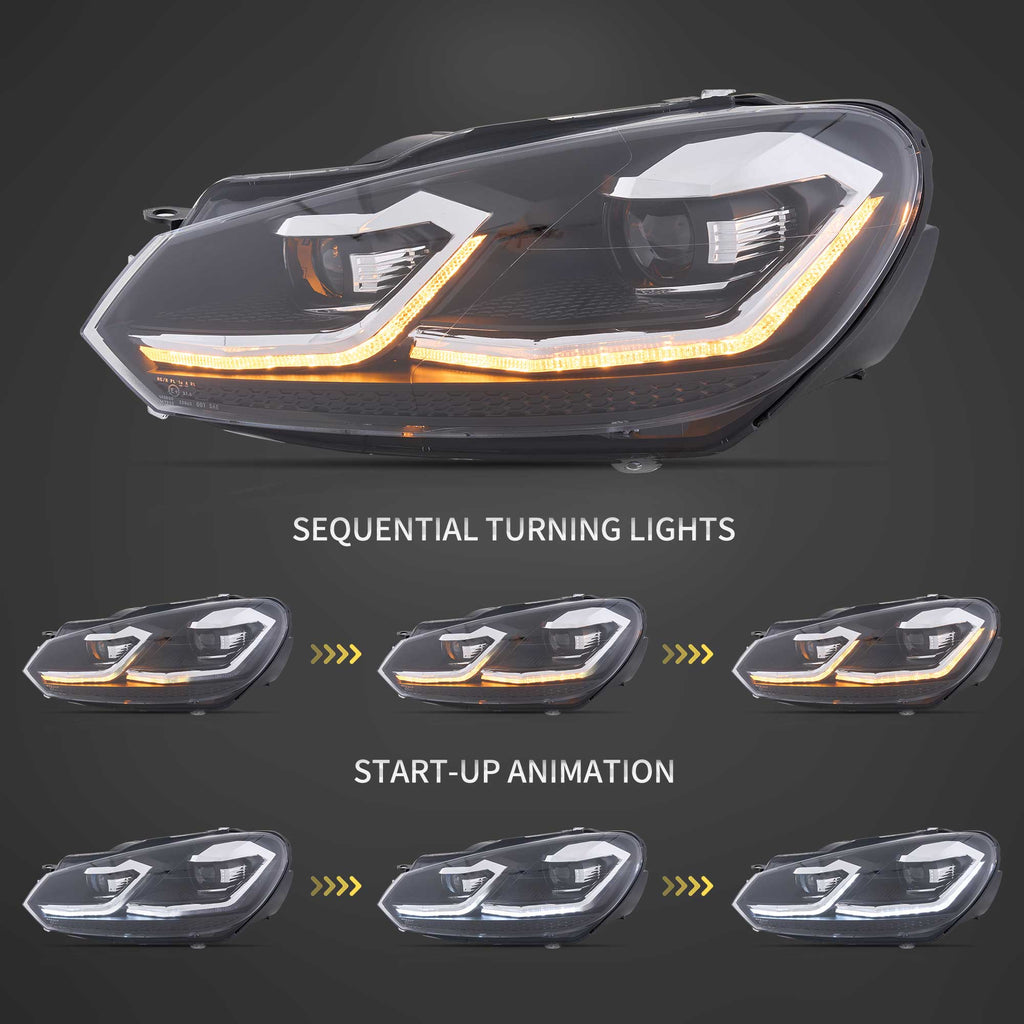 08-14 VW Golf Mk6 Vland Full LED Headlights MK7.5 Style