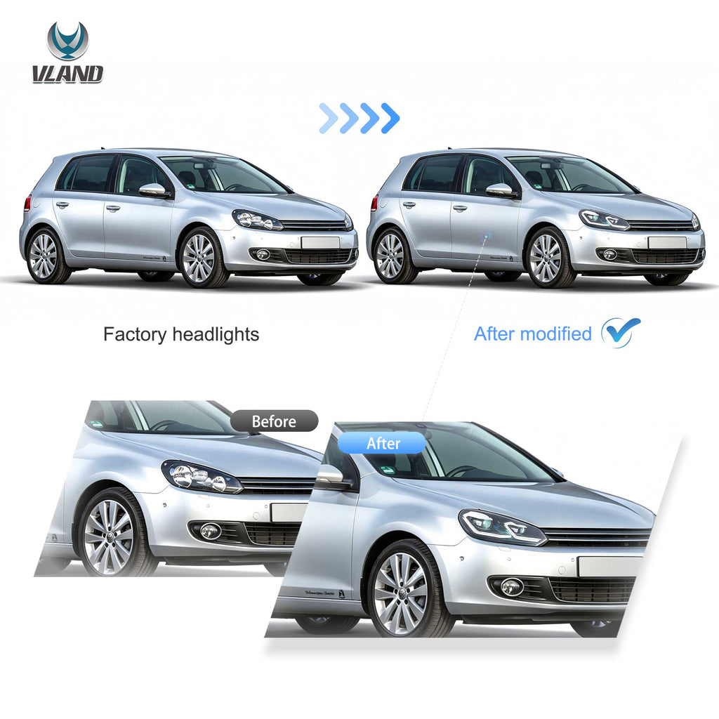 08-14 VW Golf Mk6 Vland Full LED Headlights MK7.5 Style