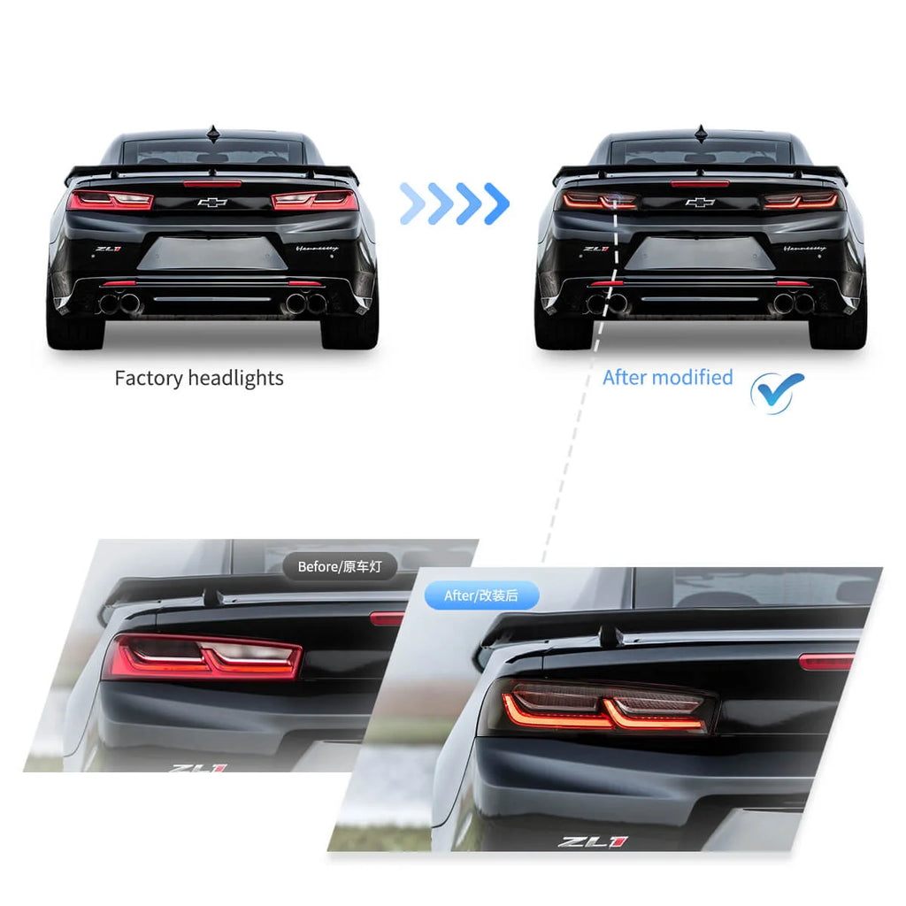 Vland Carlamp LED-Rückleuchten für Chevrolet Camaro 2016–2018, getöntes Glas