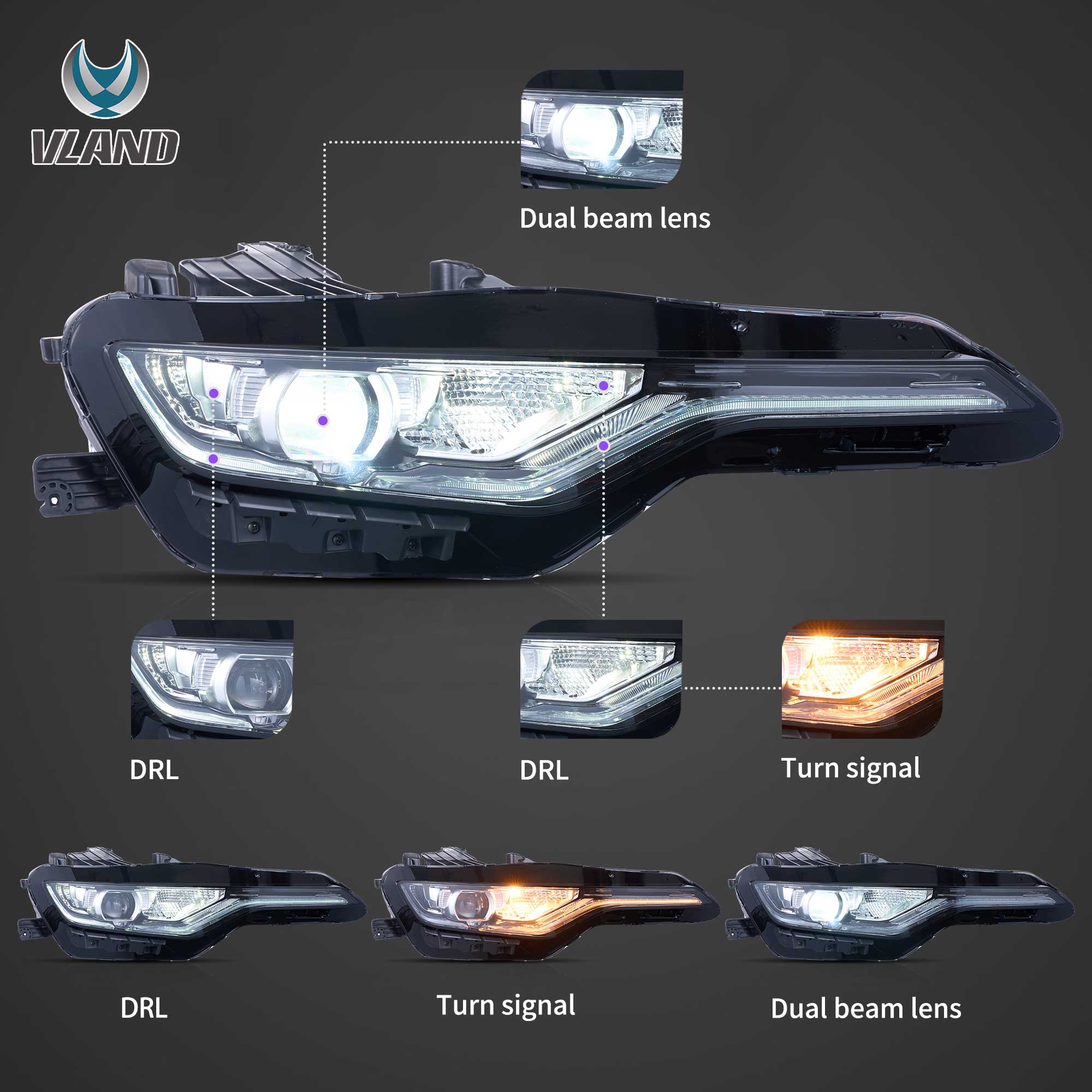 19-24 Chevrolet Chevy Camaro Vland Full LED Dual Beam Projector Headli – VLAND™ Professional 19-24 Chevrolet Chevy Camaro Vland Full LED Dual Beam Projector Headli – VLAND™ Professional