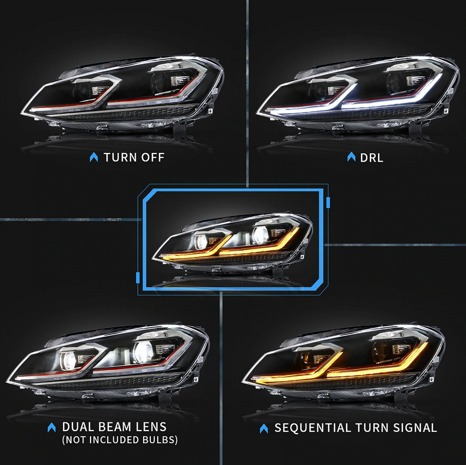 VLAND LED фарове за Volkswagen VW Golf 7 / MK7 2014-2017 (НЕ стават за модели Golf GTI и Golf R) 