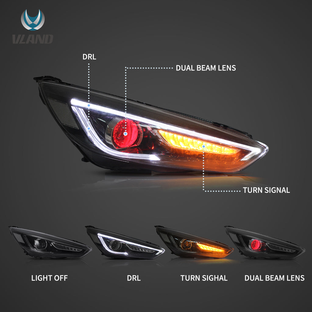 Vland  Headlights For 2015-2018 Ford Focus Dual Beam Lens