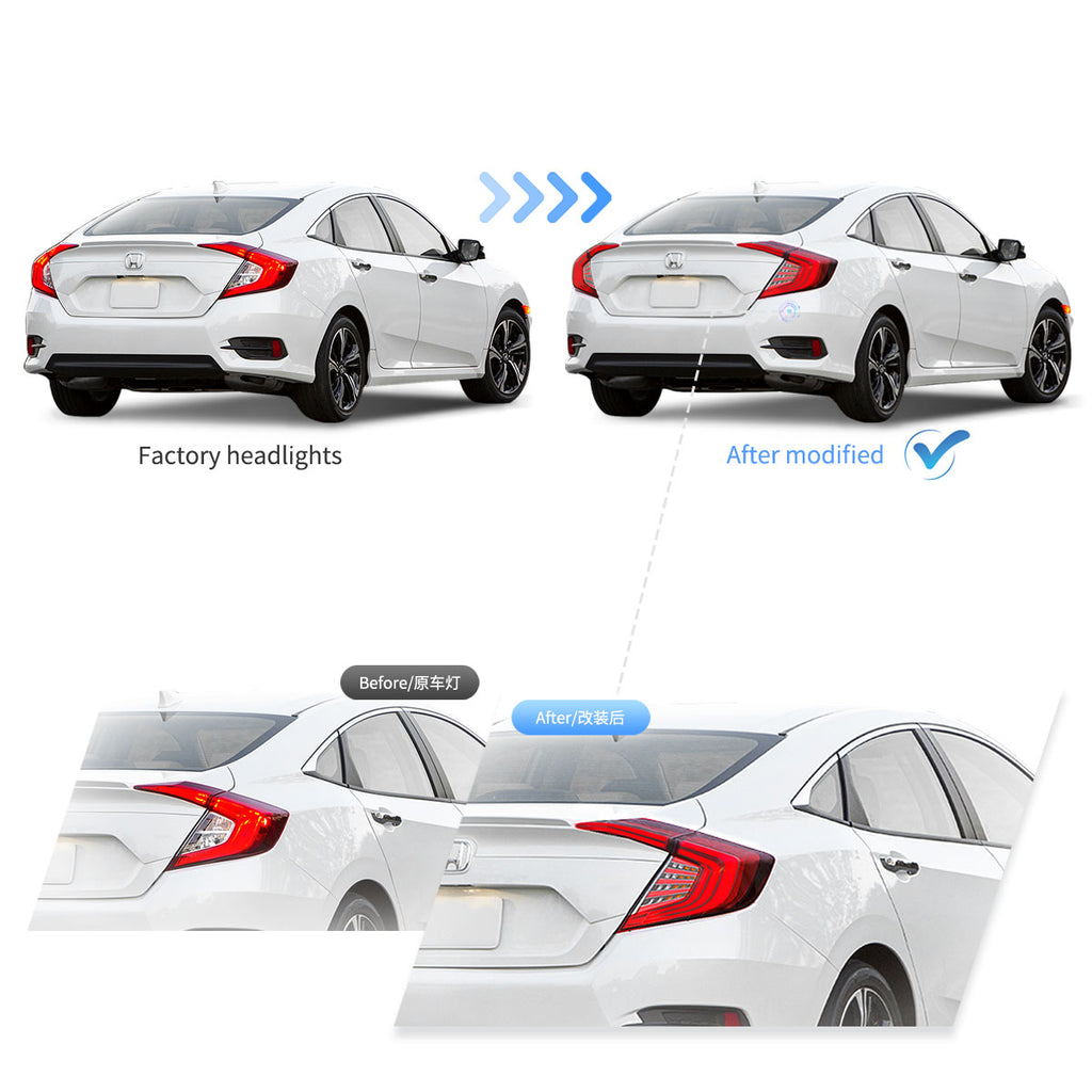 16-21 Honda Civic 10th Gen Sedan Vland LED Tail Lights with Amber Turn Signal