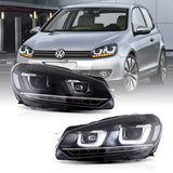 08-14 Volkswagen Golf 6th Gen (Mk6/A6 Typ 5K) Vland Dual Beam Projector Headlights With Demon Eyes Black